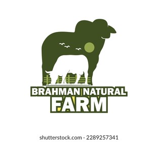 BRAHMAN CATTLE FARM LOGO, silhouette of great bull standing and eating vector illustrations