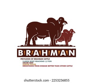 BRAHMAN CATTLE LOGO, silhouette of great bull standing vector illustrations