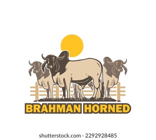 BRAHMAN CATTLE LOGO, silhouette of great bull standing vector illustrations