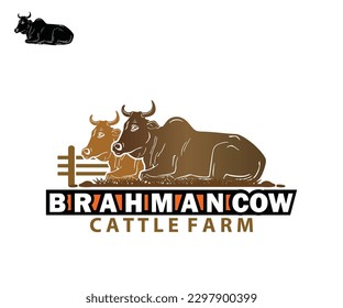 BRAHMAN COW LOGO, SILHOUETTE OF GREAT CATTLE SITTING vector illustrations