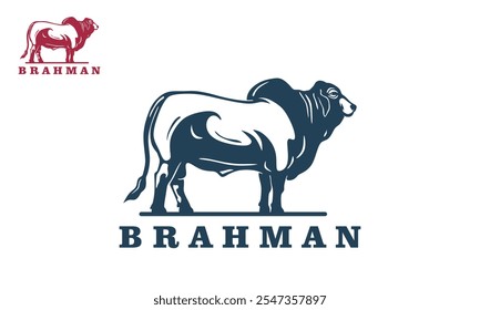 brahman great standing cattle logo, silhouette of strong cow vector illustrations