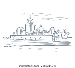 Templo de Brahmeswara Shiva Bhubaneswar Odisha India religión institución de la India boceto vectorial ciudad ilustración de la línea de arte simple