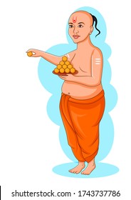 Brahmin Hindu man distributing prasad of India in vector