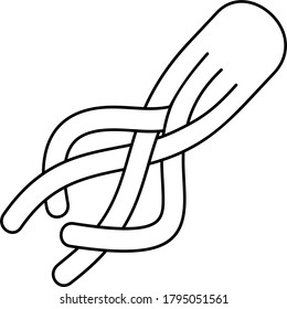 Braid with 4 strands of hair. Vector outline icon.