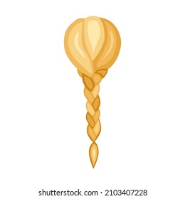 Braid. Una hermosa trenza rubia. Icono, clipart para sitio web, belleza, peluquería, aplicación para el cabello. Ilustración plana vectorial, estilo de dibujos animados.