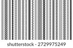 Braid Celtic knot border seamless pattern set for vintage frame, tattoo bracelet and Viking engraving. Braided line ornament, rope divider for Scottish textile. Vector isolated brushes set.