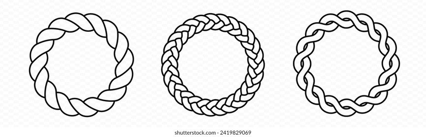 Braid circle frame. Round braided ring. Twisted rope ornament