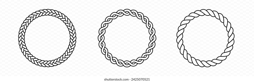 Braid circle frame. Round braided ring. Twisted rope ornament