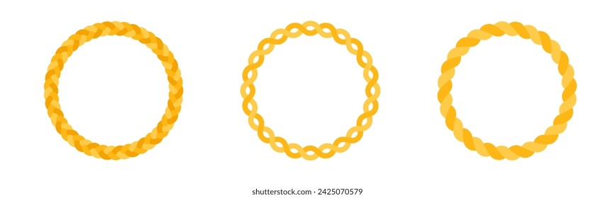 Braid circle golden frame. Round braided ring. Twisted rope ornament