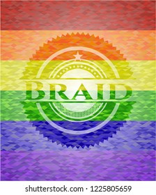 Braid emblem on mosaic background with the colors of the LGBT flag