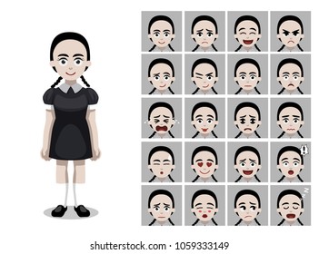 Braid Hair Gothic Girl Cartoon Emoticon Faces Vector Illustration