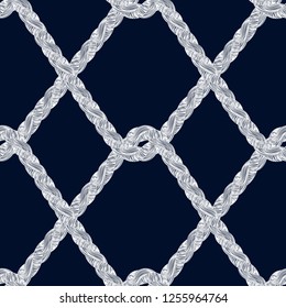 Braid pattern. Rope knots. Knitting. Crochet. Braided trim. Fabric design. Marine. Sail. Nautical rope. Hand made. Interior. Fashion textile design. Sketch pattern.