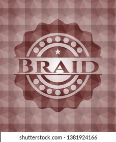 Braid red emblem with geometric background. Seamless.