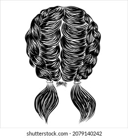 braid short hair with black hair. Fashion illustration for salon, web, business card, templates. Sketch style realistic hair created with lines