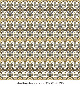 Braided beautiful seamless pattern. Celtic style ornamental vector background. Colorful intricate ornaments on white background. Repeat patterned modern backdrop. Endless ornate texture.