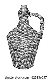 Braided boottle holder illustration, drawing, engraving, ink, line art, vector