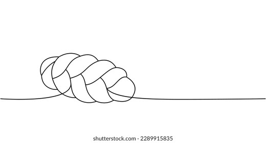 Braided bread, challah one line continuous drawing. Bakery pastry products continuous one line illustration. Vector minimalist linear illustration.