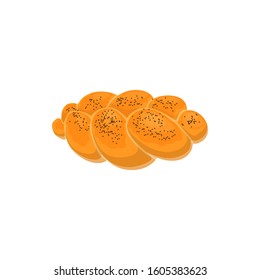 Braided bread with poppy seeds isolated. Vector homemade wicker pastry food, wheat bun