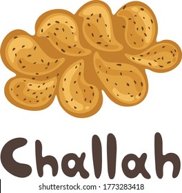 Braided bread top view. Holiday jewish Challah white bread vector illustration. Trendy modern flat Challah icon. Fresh and delicious bread Lechem Mishneh