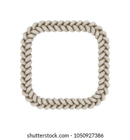 Braided frame in form of square. Isolated on white background. Vector illustration. Pointillism style.