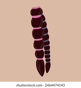 Braided hair with scrunchies. Trendy hairstyles with braidings. Vector cartoon illustration. 
