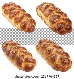 Braided Loaf Bread with Sesame Seeds With transparent background.