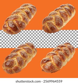 Braided Loaf Bread with Sesame Seeds With transparent background.