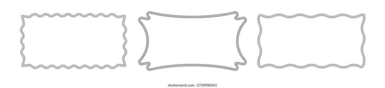 Bordes de nudo náutico trenzado en Formas circulares, ovaladas y rectangulares. Marcos de lazo de Vector con patrones de cuerdas de marinero perfectos para logotipos marítimos, diseños occidentales y adornos decorativos.