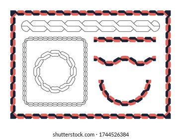 Patrones trenzados. Marcos decorativos de diferentes formas geométricas, plantilla. Objetos vectoriales en un fondo aislado.