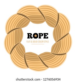 Braided twisted rope circle border or frame flat vector illustration