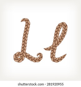 Braids font. Alphabet made from hairstyle plaits. Letter L