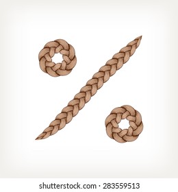 Braids font. Alphabet made from hairstyle plaits. Percent symbol