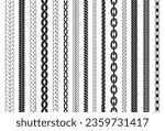 Braids seamless pattern. Braid brushes decorative elements for design. Ropes and chains textures, strings knitted decent vector decorations