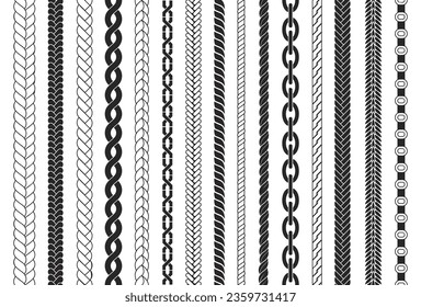 Plait and braids pattern brush set of braided ropes vector
