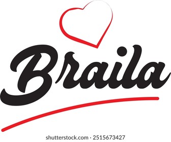 Braila city text design with red heart typographic icon design suitable for touristic promotion