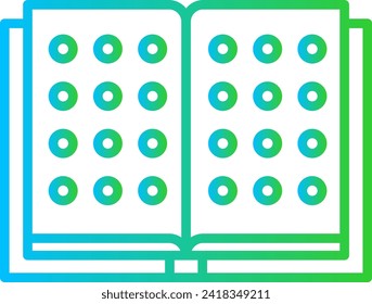 Braile text disability icon with blue and green gradient outline style. education, text, touch, read, language, braille, blindness. Vector Illustration