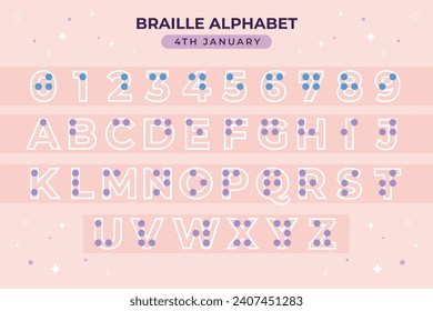 Alfabeto braille. Lengua Braille. Símbolos del sistema de escritura con problemas visuales en Braille. Lectura ciega. Cartas para ciegos. Ilustración vectorial. alfabeto ciego, alfabeto braille.