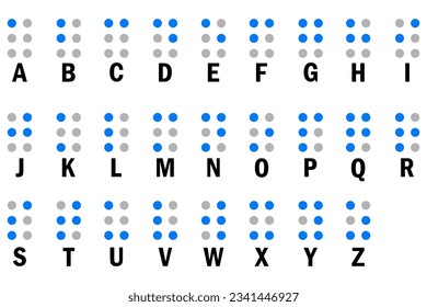 Braille alphabet letters in a row. Braille table. Vector illustration. Eps 10.