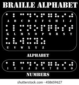 Braille alphabet letters. Braille is a tactile writing system used by people who are blind or visually impaired. Vector illustration.