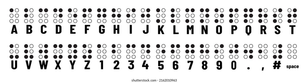 Braille Alphabet And Numbers - Tactile Writing System Used By People Who Are Blind - Vector Illustrations Set Isolated On White Background