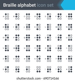 Braille alphabet simple thin icon set isolated on white background