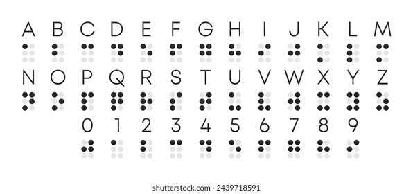 Braille Alphabet. Visually impaired writing system symbols. Braille Language. Blind Reading. Help of handicapped people read. Vector Illustration.