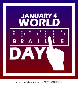 Braille and bold text with hand icon in frame on gradient background to commemorate World Braille Day on January 4