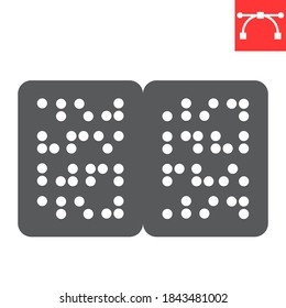 Braille book glyph icon, disability and blind, book written in braille sign vector graphics, editable stroke solid icon, eps 10