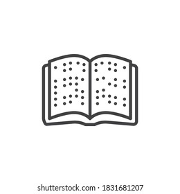 Icono de la línea del libro en Braille. signo de estilo lineal para concepto móvil y diseño web. Icono de vector de contorno de páginas de libros ciegas. Símbolo, ilustración del logotipo. Gráficos vectoriales