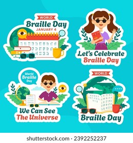 Braille Day Label Flat Cartoon Hand Drawn Templates Background Illustration