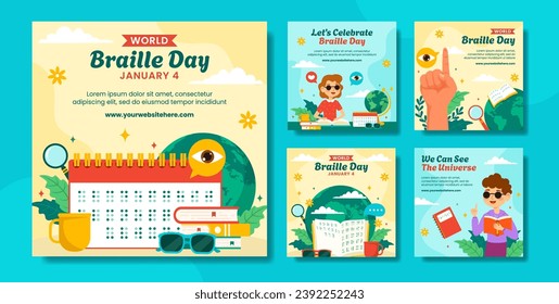 Braille Day Social Media Post Flat Cartoon Hand Drawn Templates Background Illustration