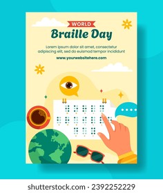 Cartel vertical del Día Braille: mano de dibujo de plantillas de fondo Ilustración de fondo