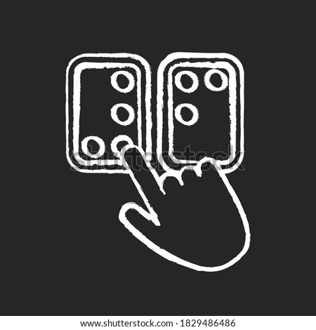 Braille directions chalk white icon on black background. Tactile reading system for blind persons. Writing system. Braille code. Blindness language. Isolated vector chalkboard illustration