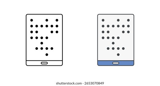 Braille display device icon with tablet and braille dot layout, ideal for screen reader hardware, tactile accessibility, and assistive technology illustrations.